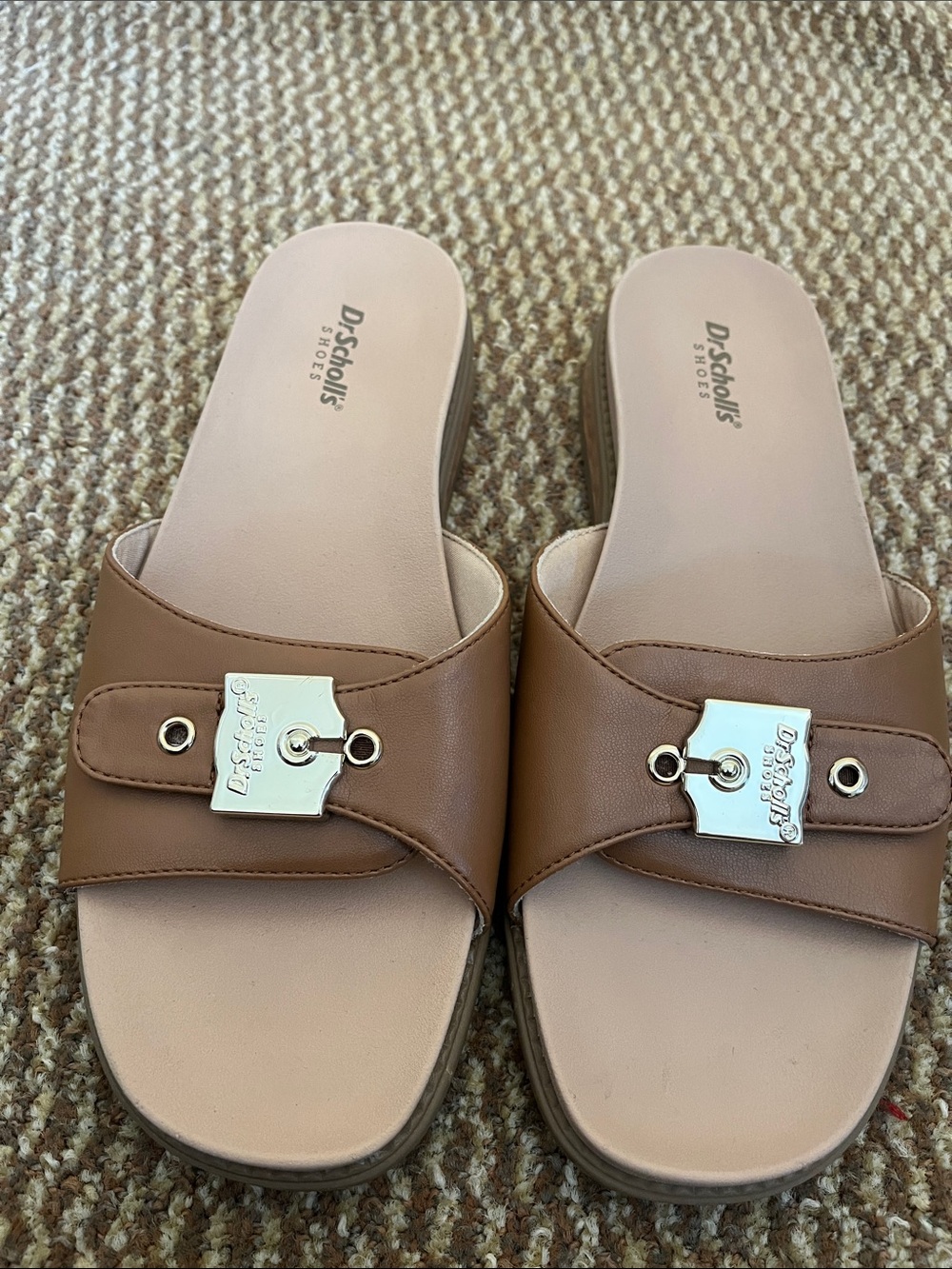 Dr. Scholl's Brown Slide Mules with Gold Accent - Picture 2 of 6
